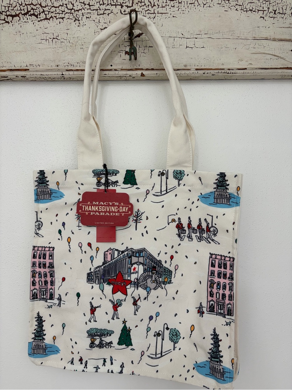 Macy's Cream Canvas Tote with Multicolor Parade Print